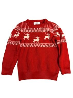 H&M Kids Red Reindeer Christmas Sweater - Size 6X/7
